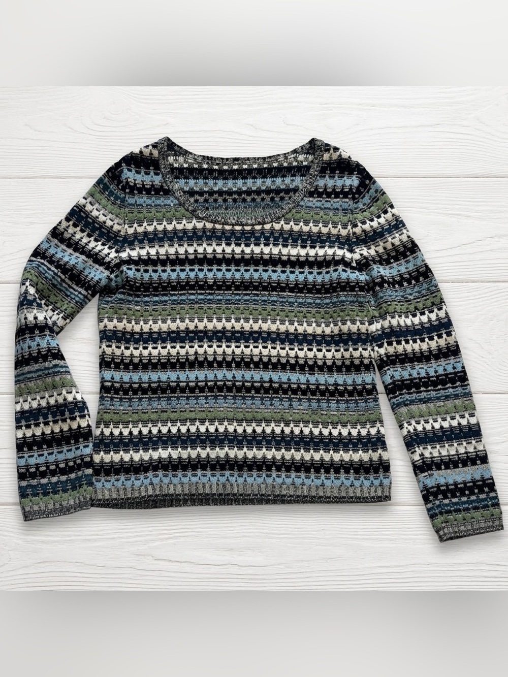 Anne Klein Women’s Brown, Blue and Green Crew Neck Sweater SZ Small